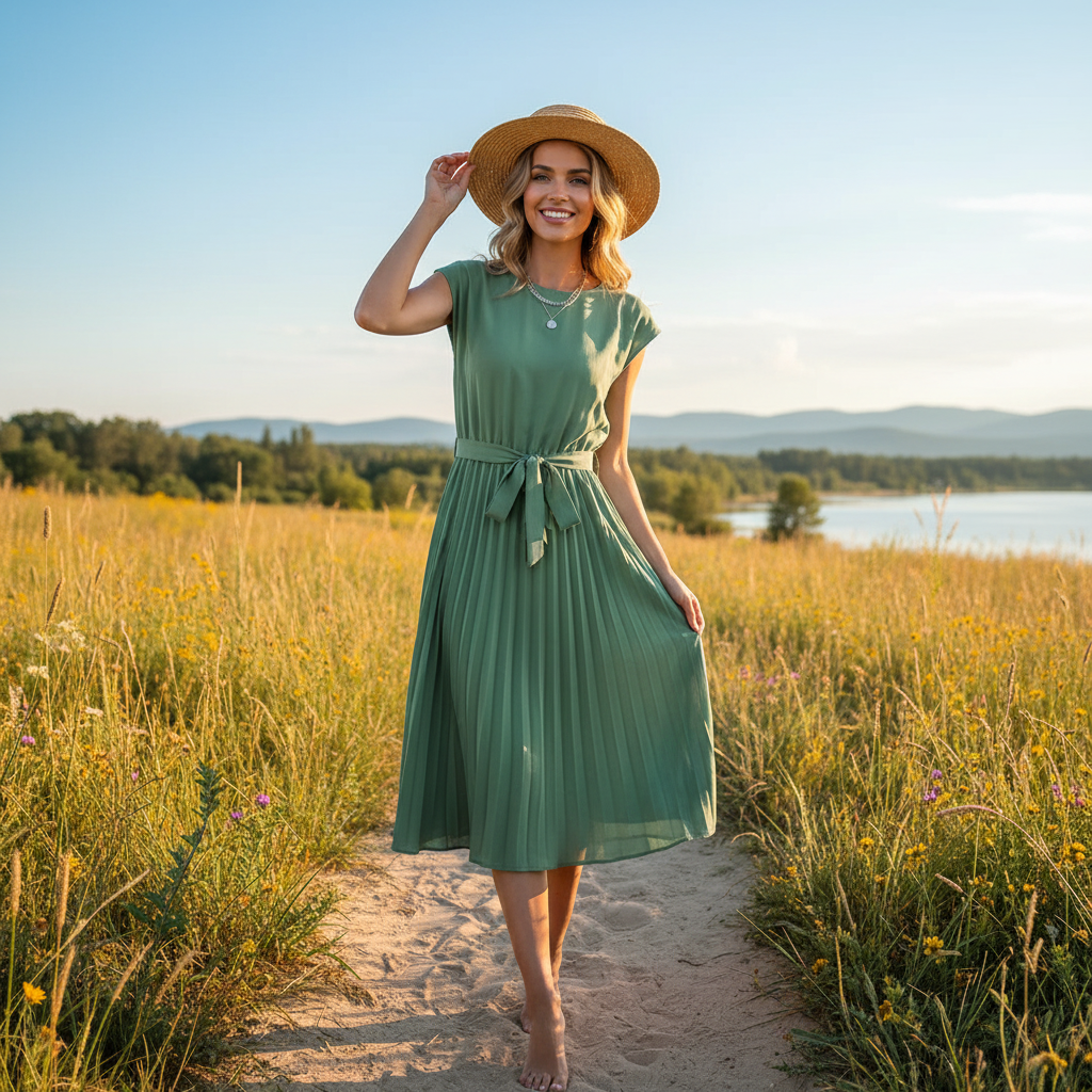 Jelica - Robe Midi Plissée Élégante