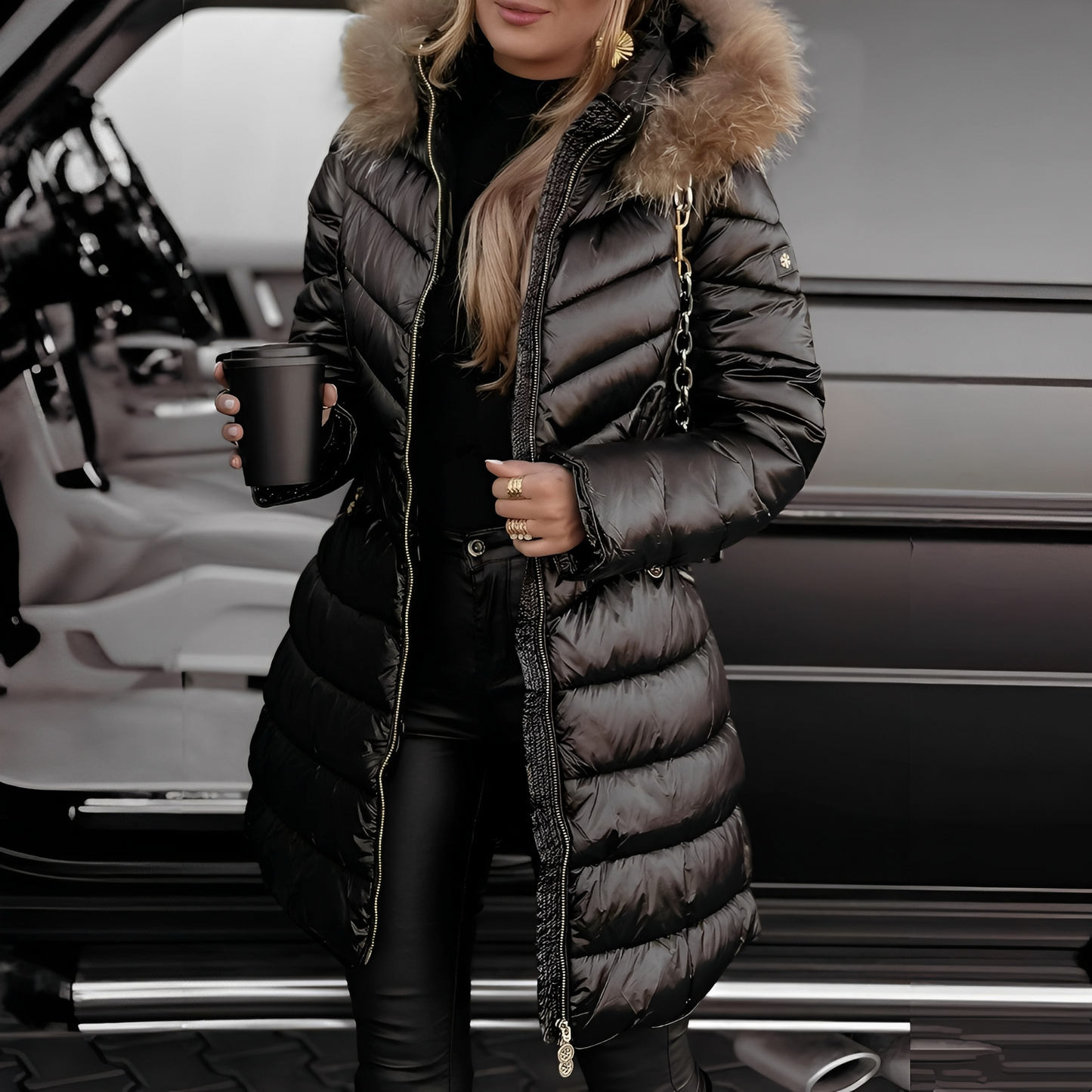 Caroline - Elegant jacket with fur collar for women
