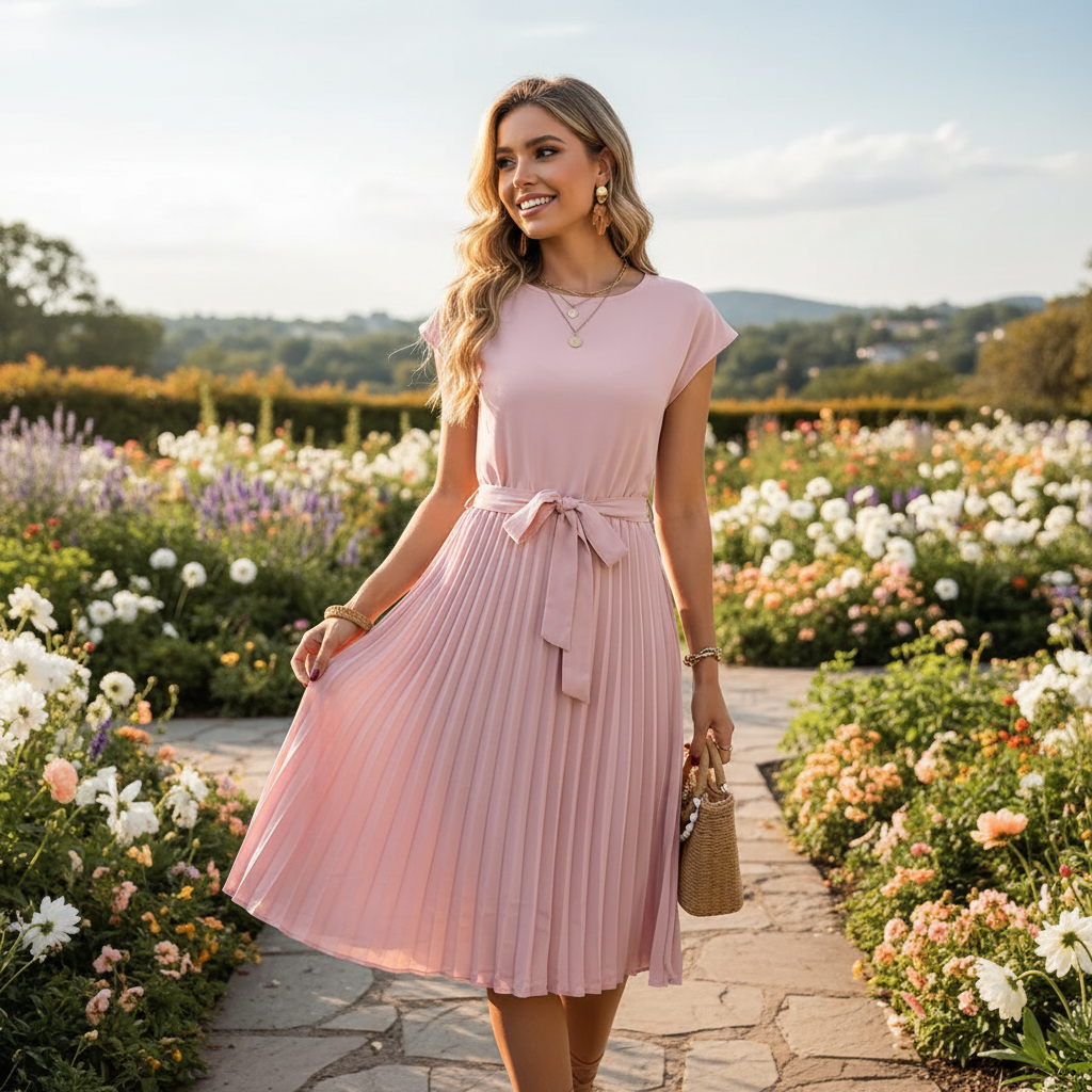 Jelica - Robe Midi Plissée Élégante