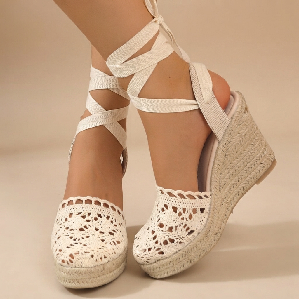 Jeanede - Sandales à Talons Compensés Élégantes à Lacets