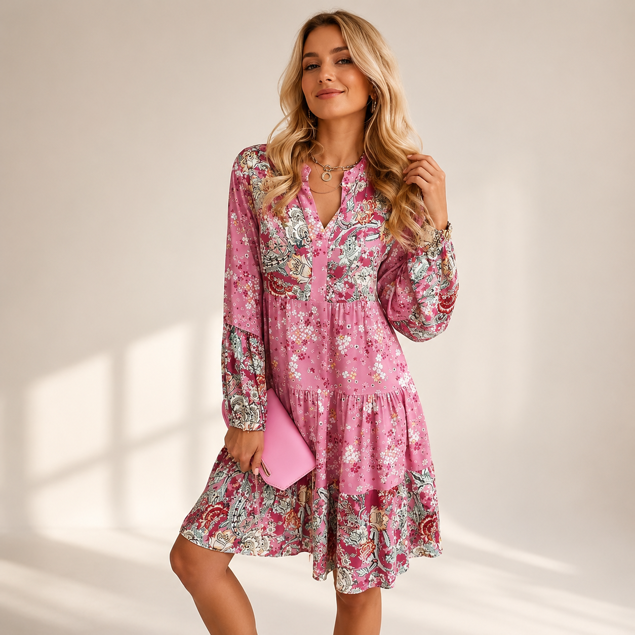 Jarnesha - Robe Midi à Col en V Stylée
