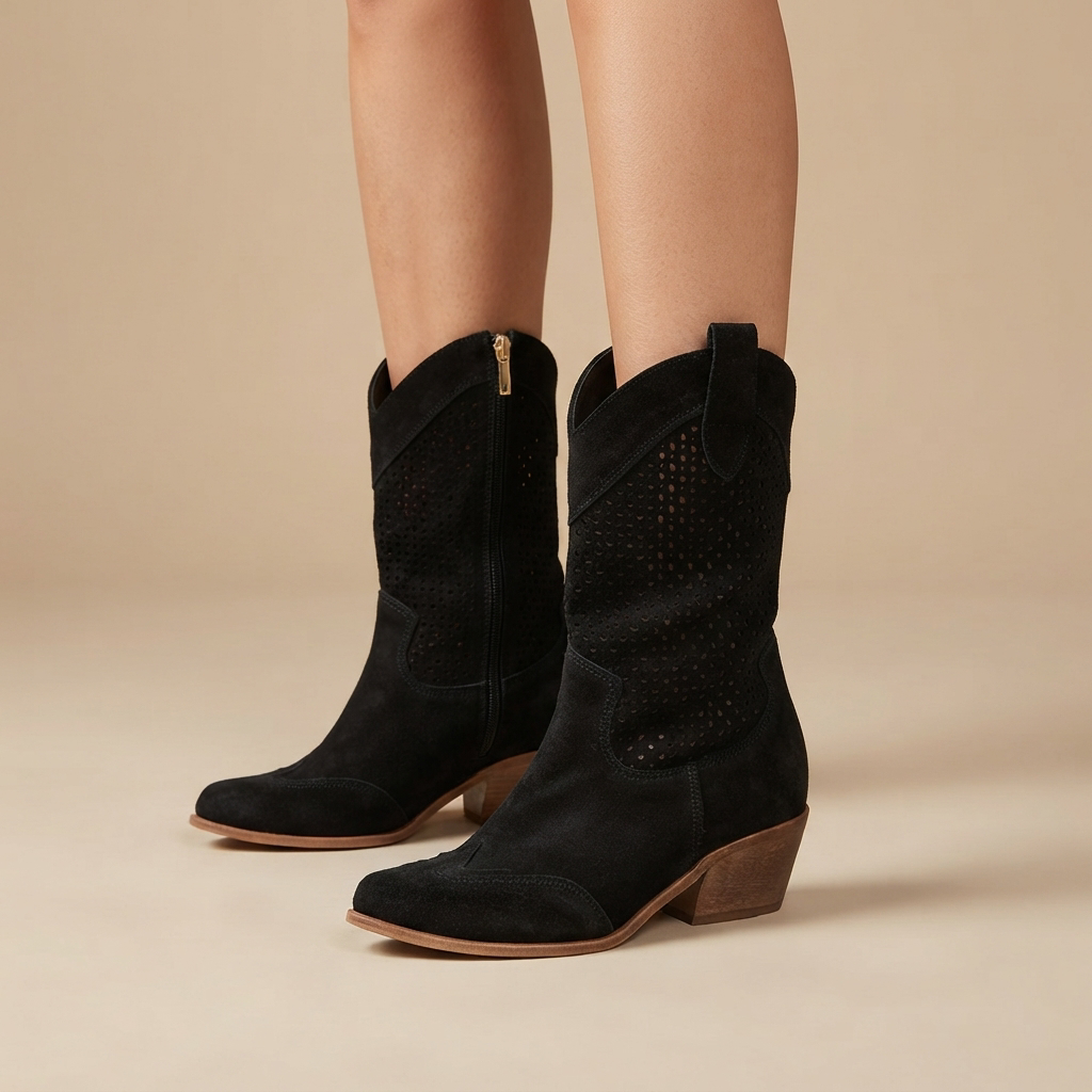 Jamie - Bottes à talons avec coutures brodées