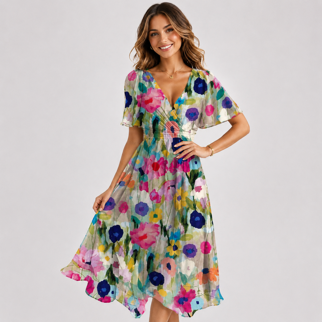 Elsinya - Robe Midi Stylée et Fluide