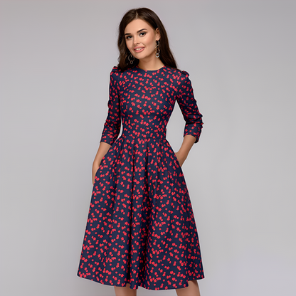 Elisabeth - Robe chic à longues manches avec motif floral pour femmes
