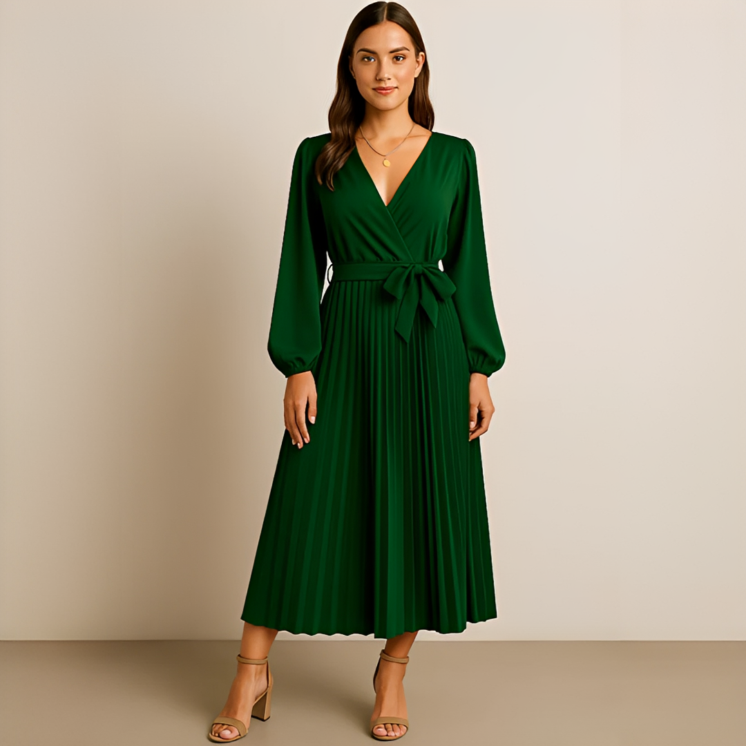 Naomi - Robe Élégante Plissée à Col V Croisé
