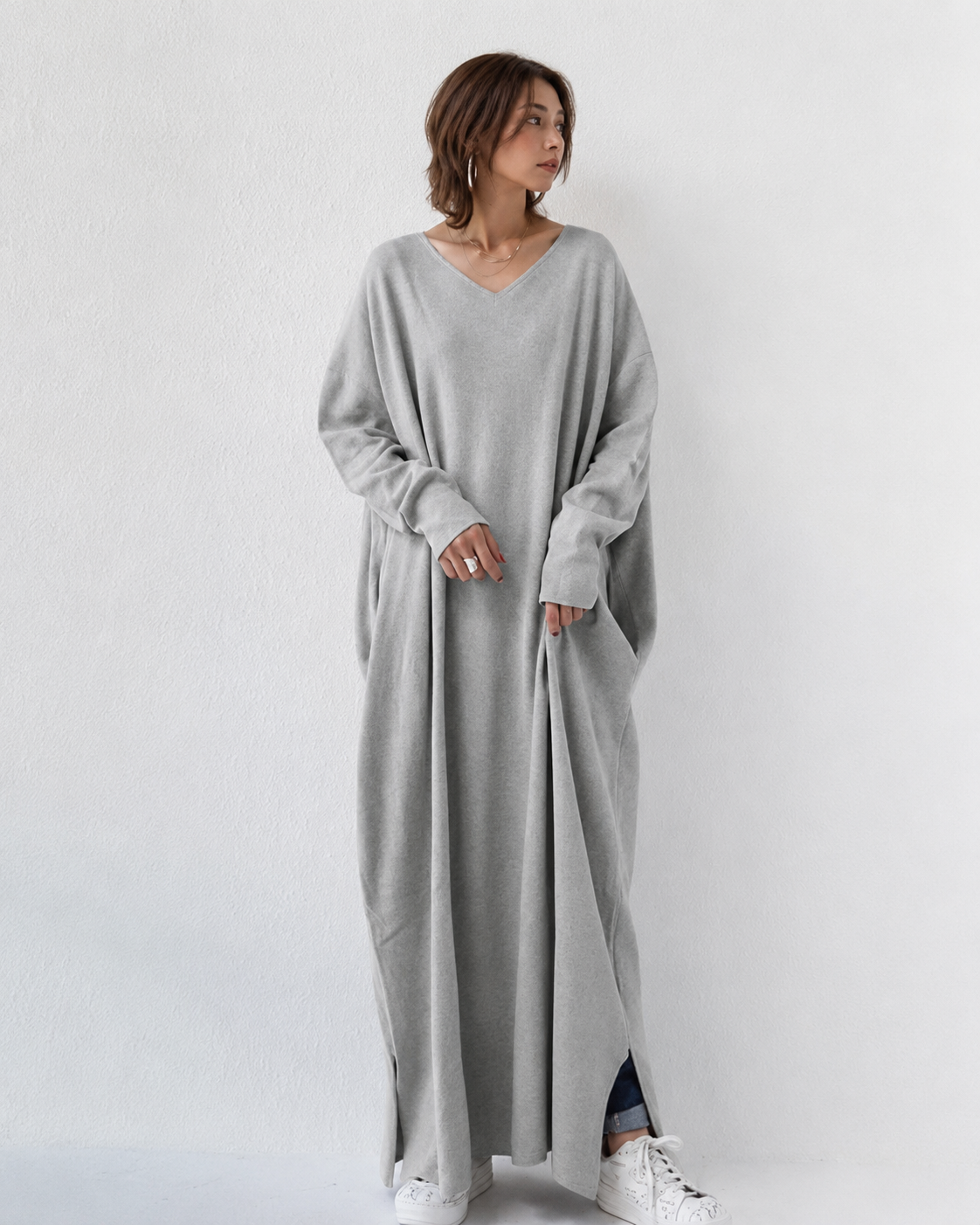Shacora - Robe Longue à Encolure V et Coupe Décontractée