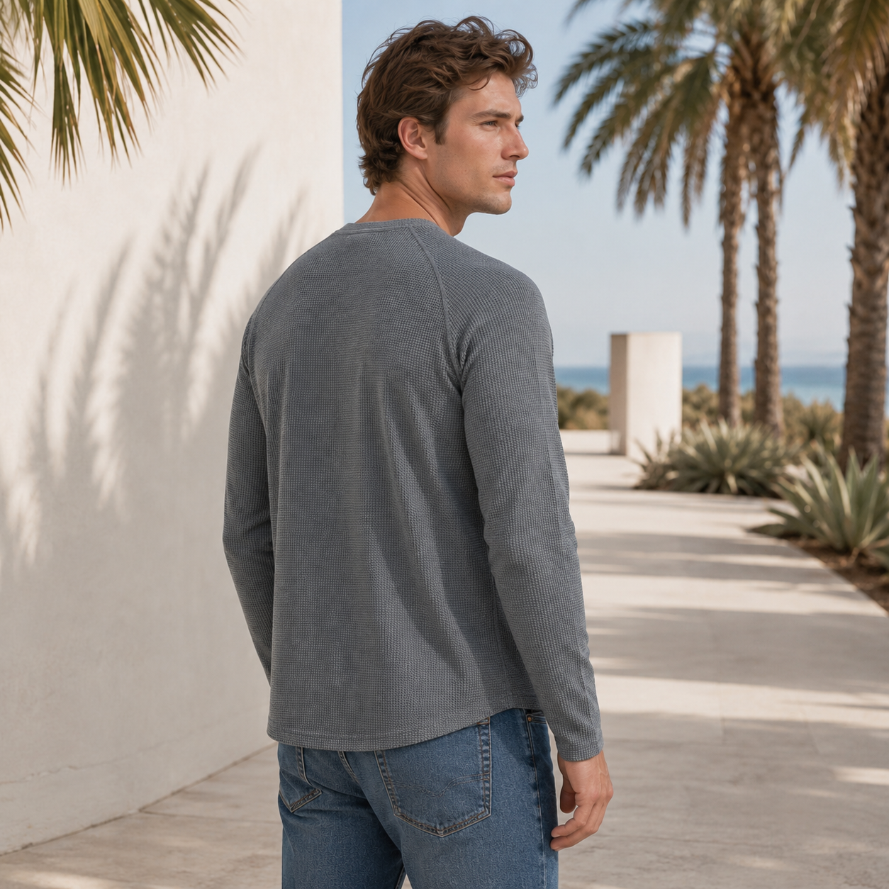 Teifion - Chemise Henley Classique en Nid d'Abeille