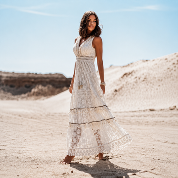 Flossie - Robe Maxi Élégante à Col V et Taille Haute