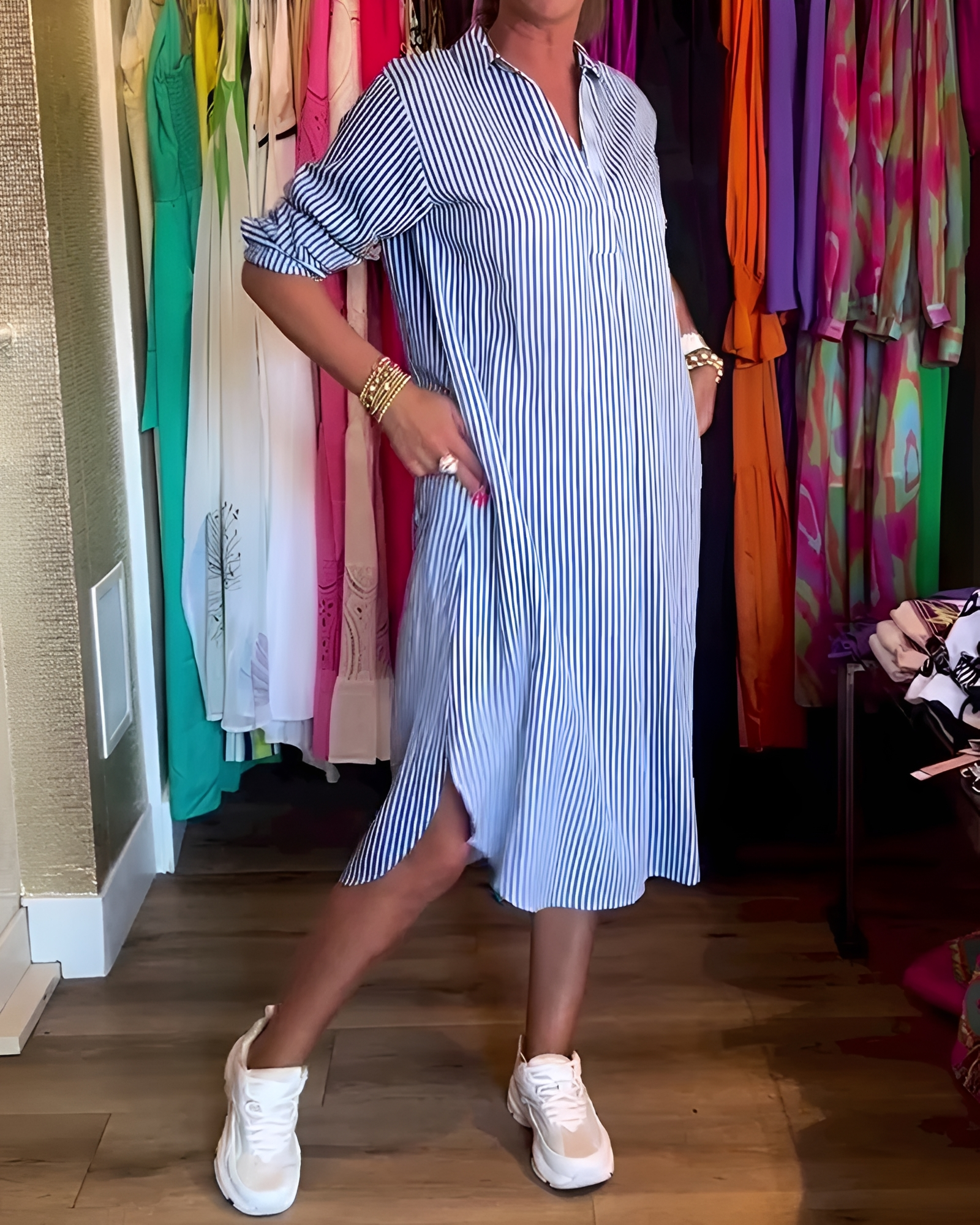Célia - Robe Agréable à Col Revers et Col V