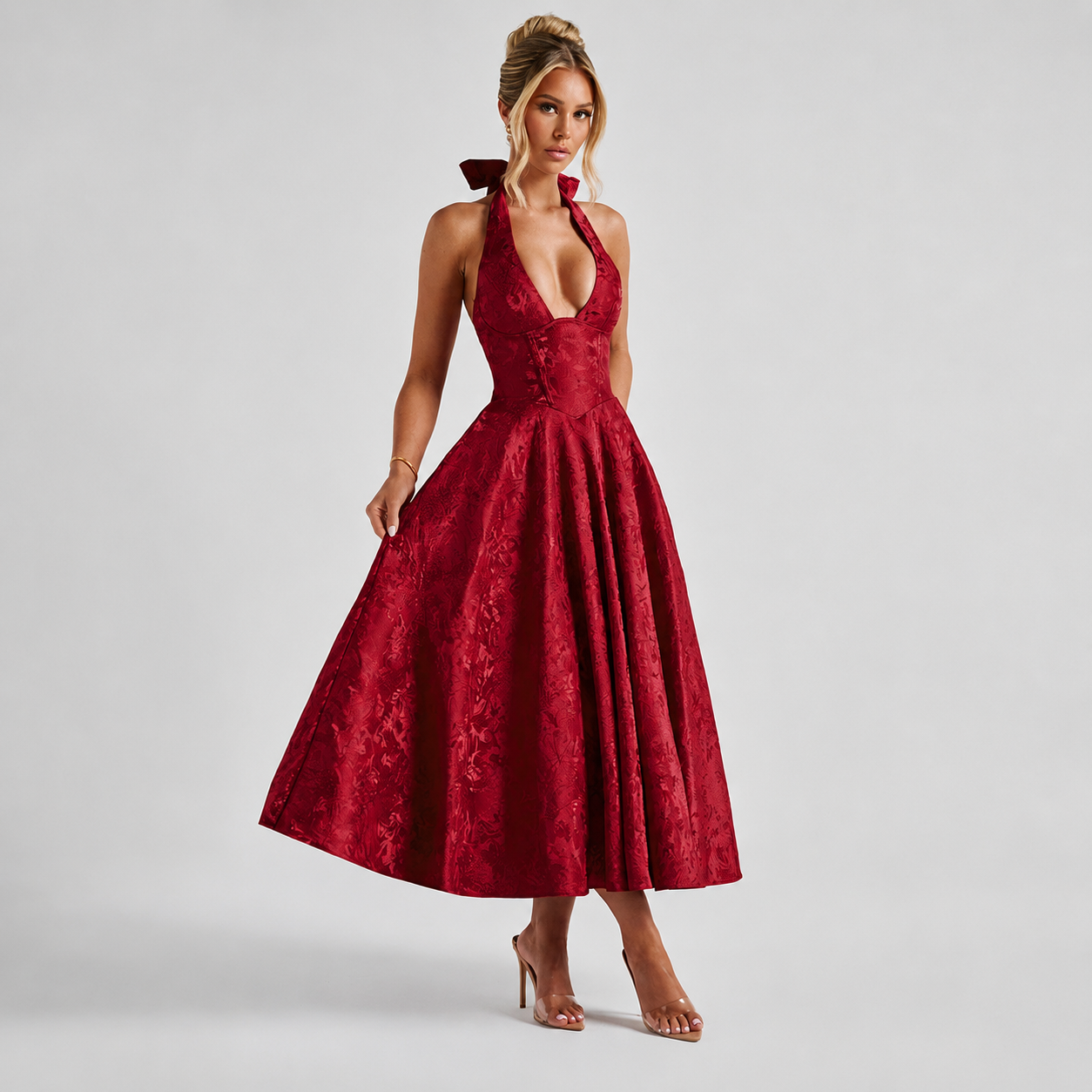 Dahlia - Robe Élégante à Col V et Dos Nu Sans Manches