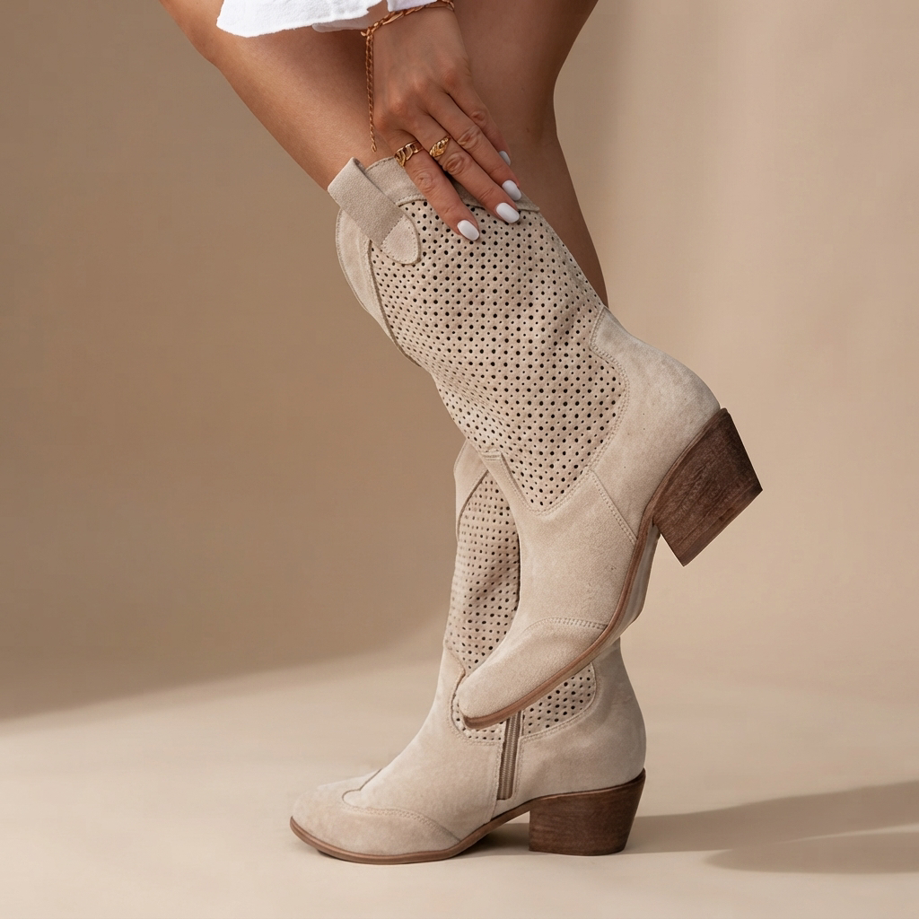 Jamie - Bottes à talons avec coutures brodées