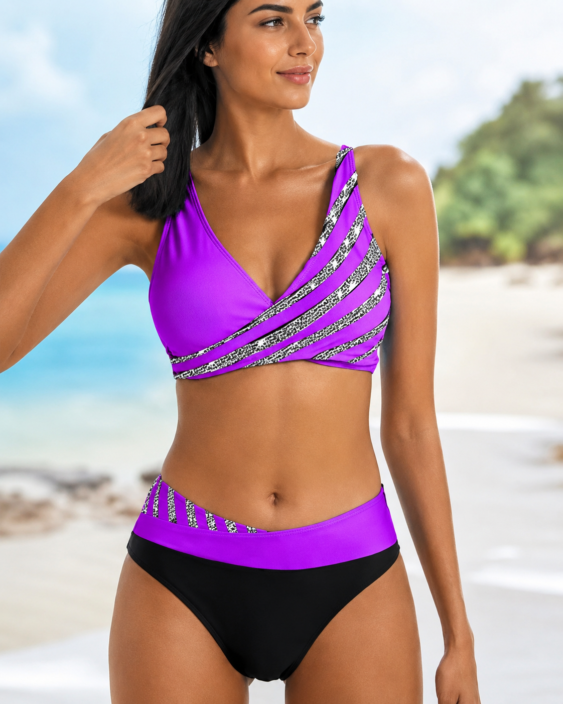 Deliana - Bikini Deux Pièces Rayé Élégant