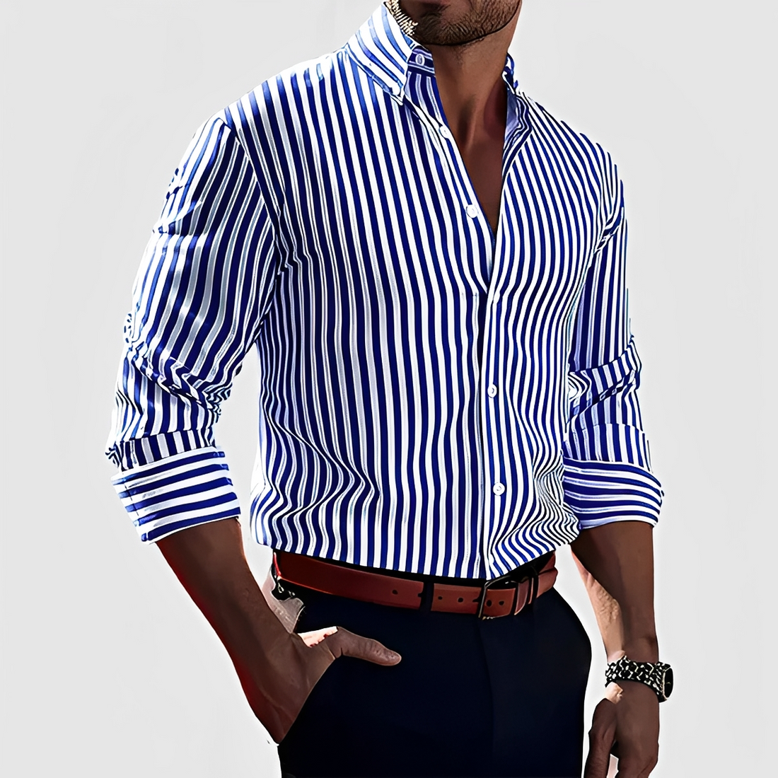 Kelric - Chemise Décontractée à Rayures et Boutons