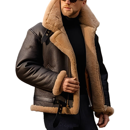 Jeffrey - Veste moderne en cuir avec doublure chaude en sherpa pour hommes