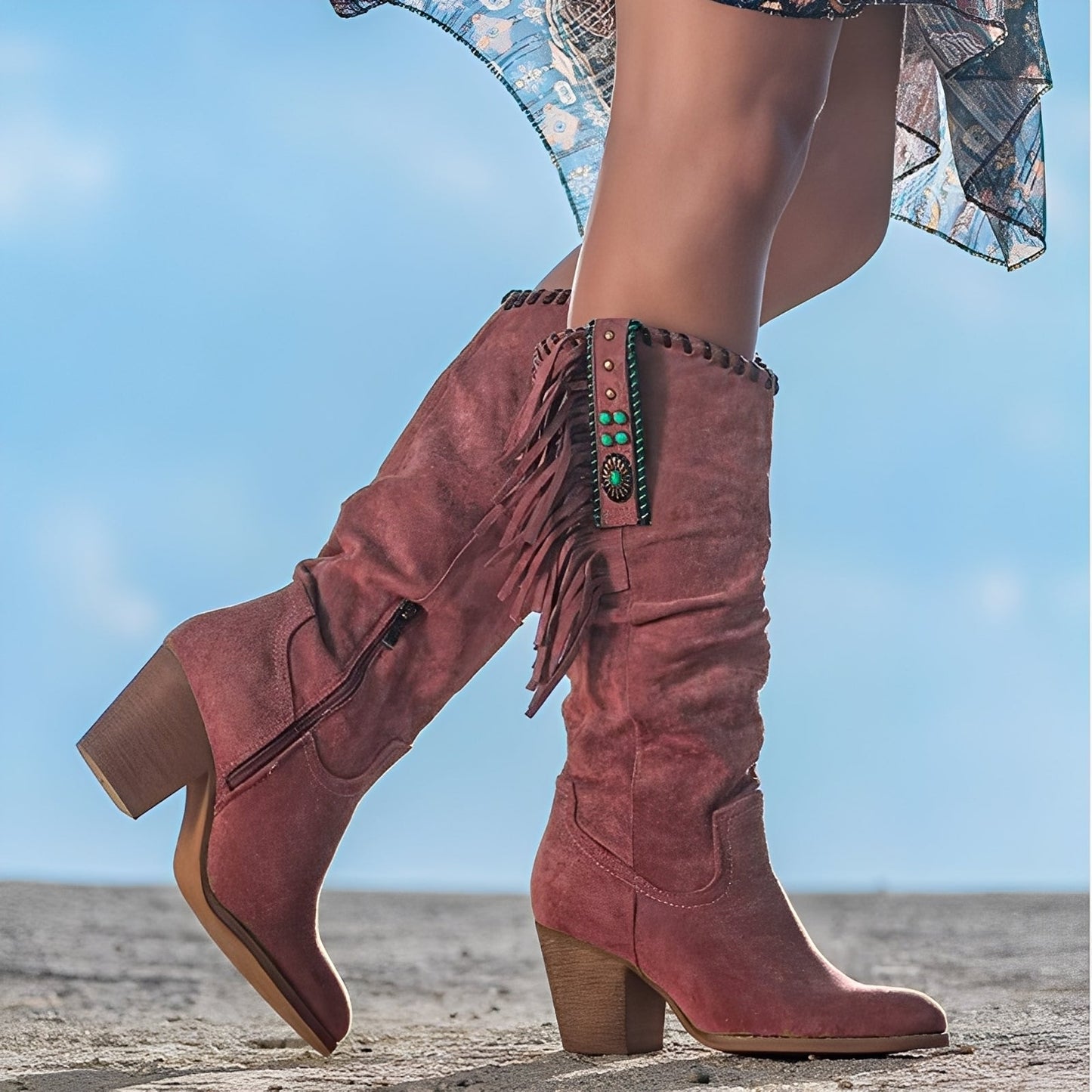 Ronnette - Bottes western décontractées en cuir pour femmes