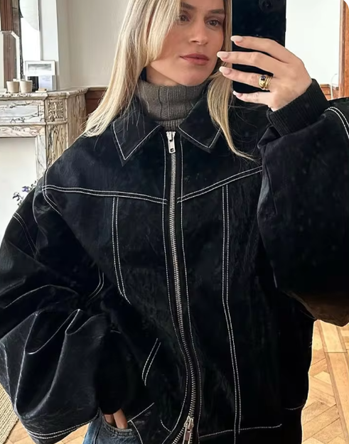 Laura - Veste-en cuir taille haute - Style affirmé