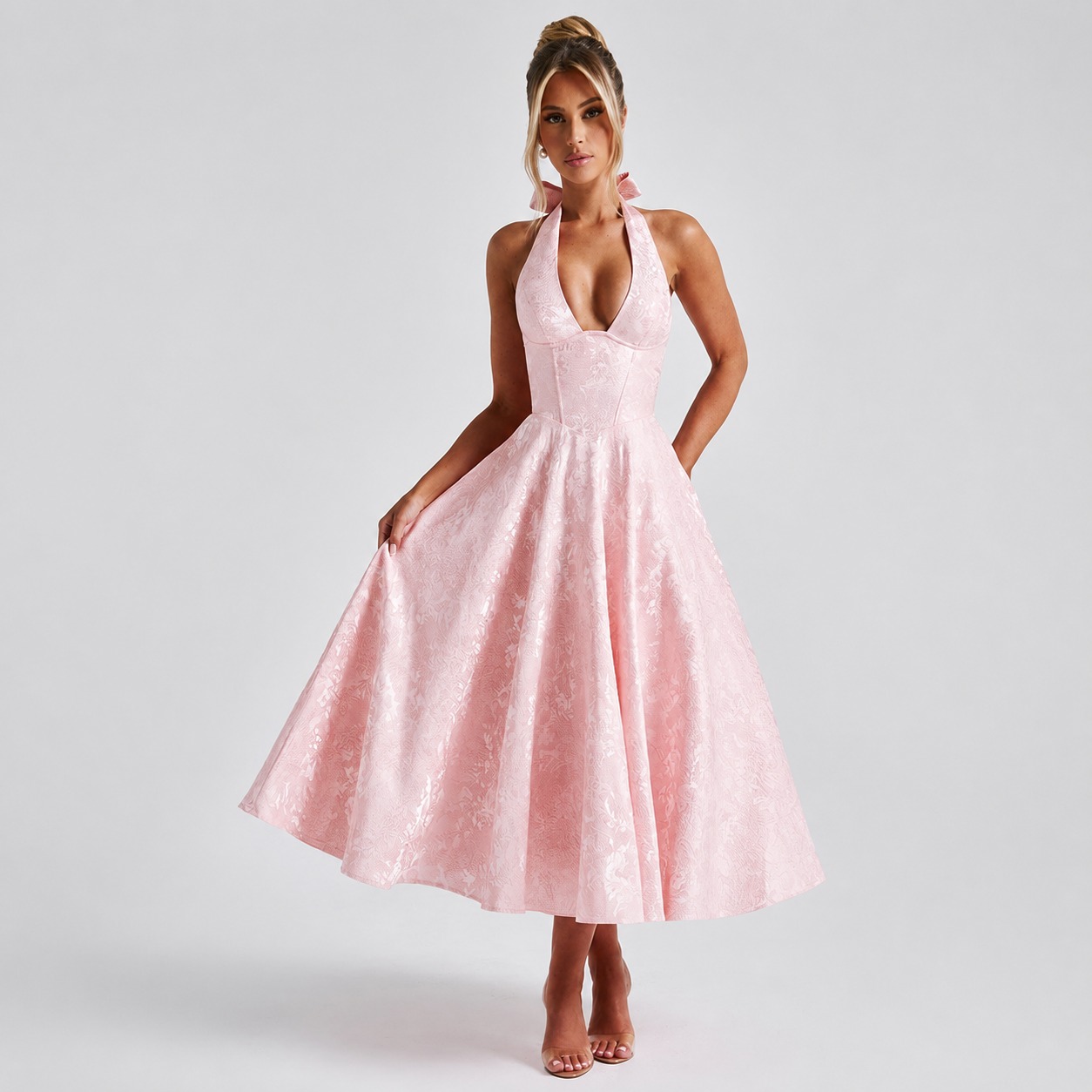 Dahlia - Robe Élégante à Col V et Dos Nu Sans Manches