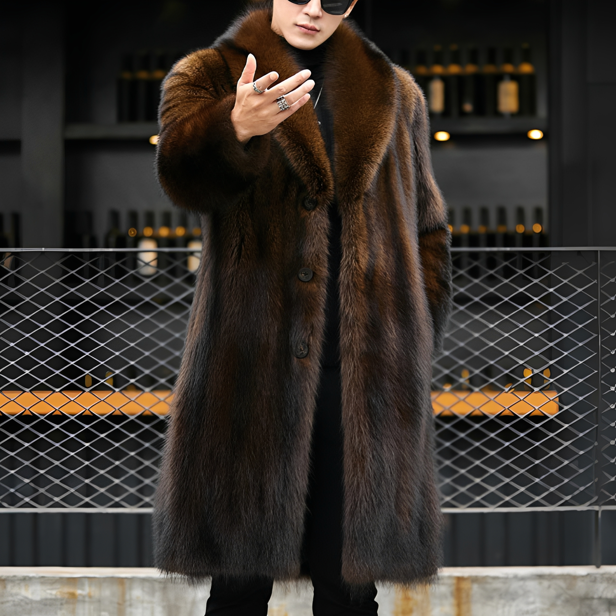 Matteo - Manteau long élégant en fourrure pour hommes