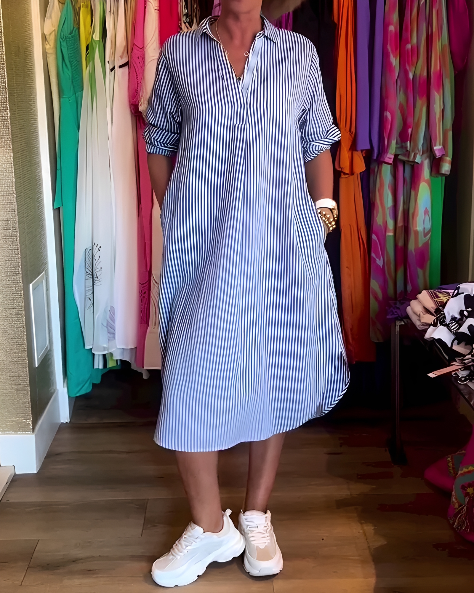 Célia - Robe Agréable à Col Revers et Col V