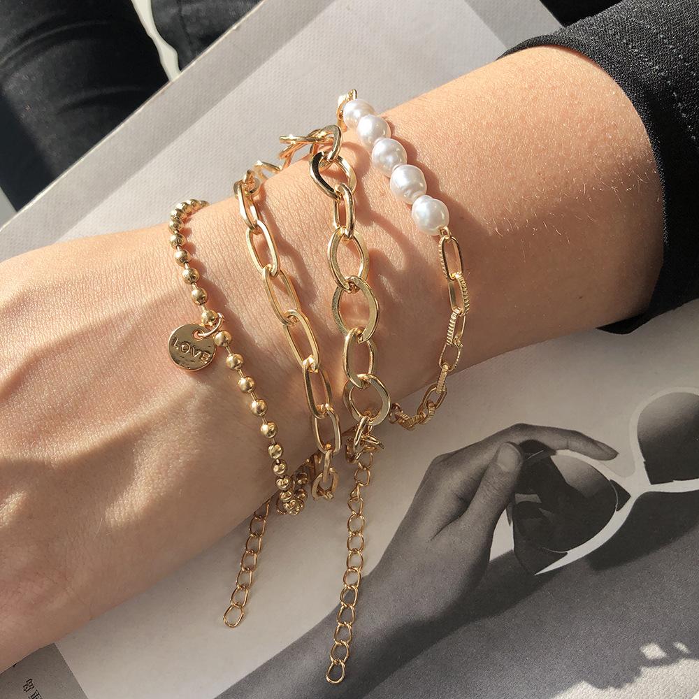 Ensemble de bracelet de perles dorées de 3 pièces - grand ensemble de chaînes