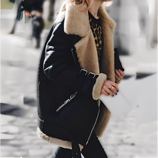 Cassandra - Veste Épaisse en Laine et Cuir Suédé pour Femmes