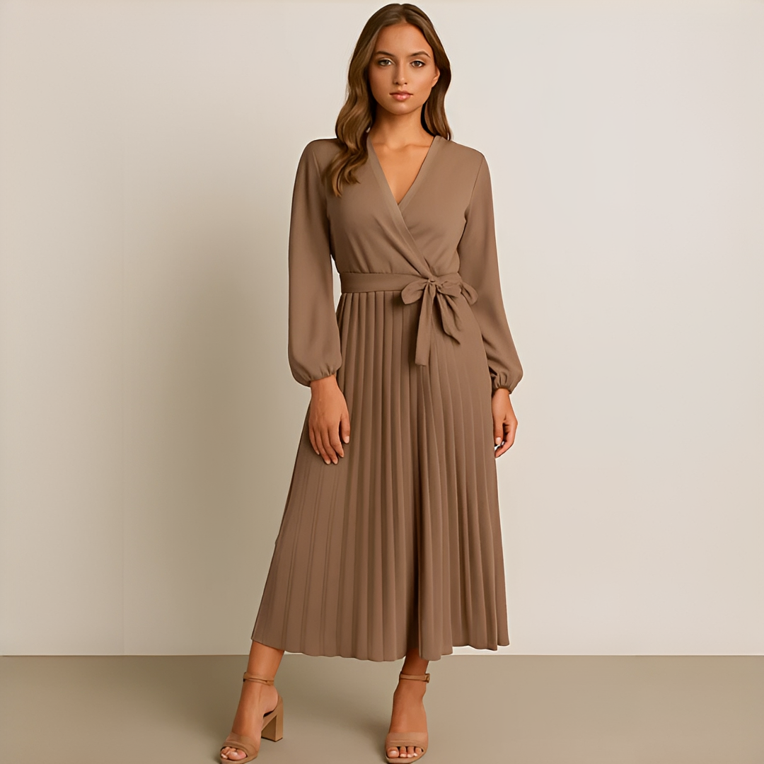 Naomi - Robe Élégante Plissée à Col V Croisé