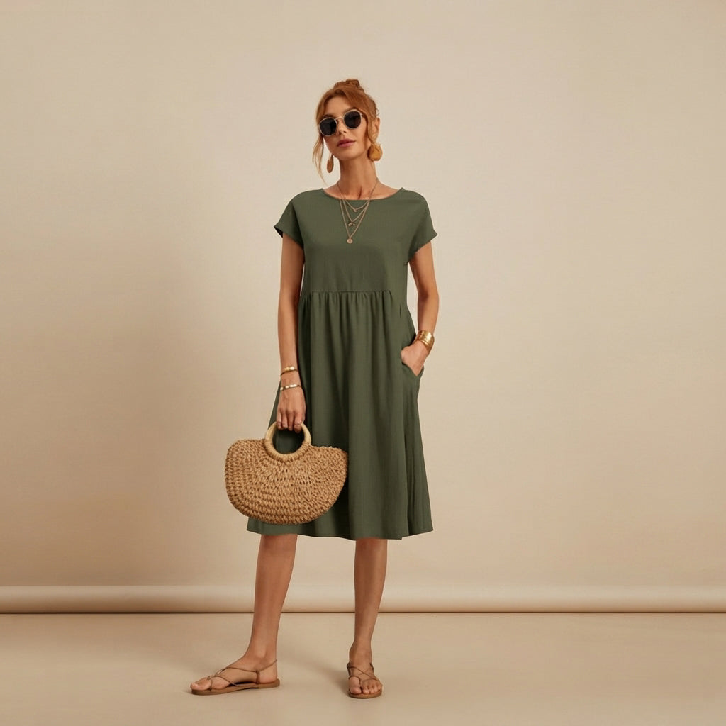 Shamzi - Robe Midi Élégante à Col Rond