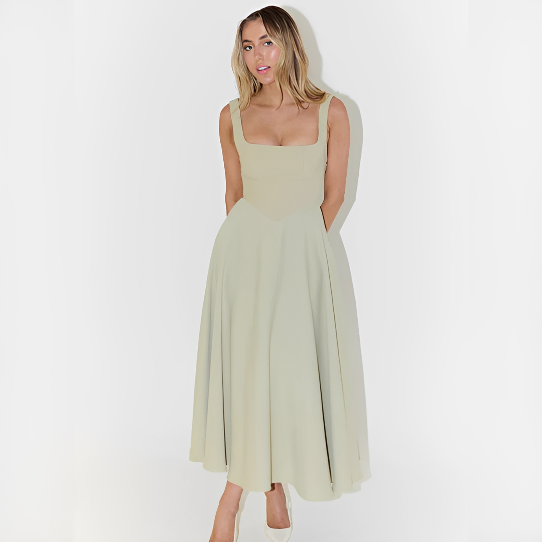 Fioren - Robe Midi Élégante à Encolure Carrée