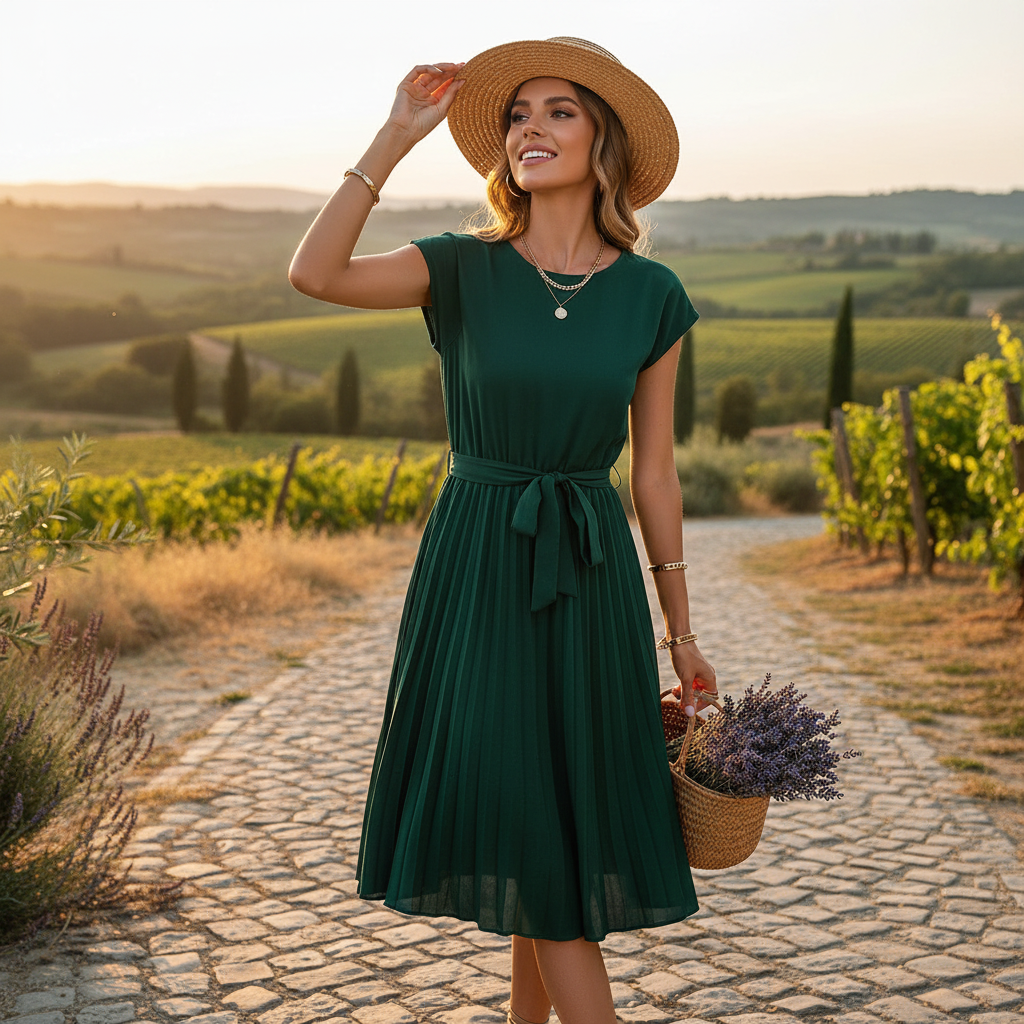 Jelica - Robe Midi Plissée Élégante