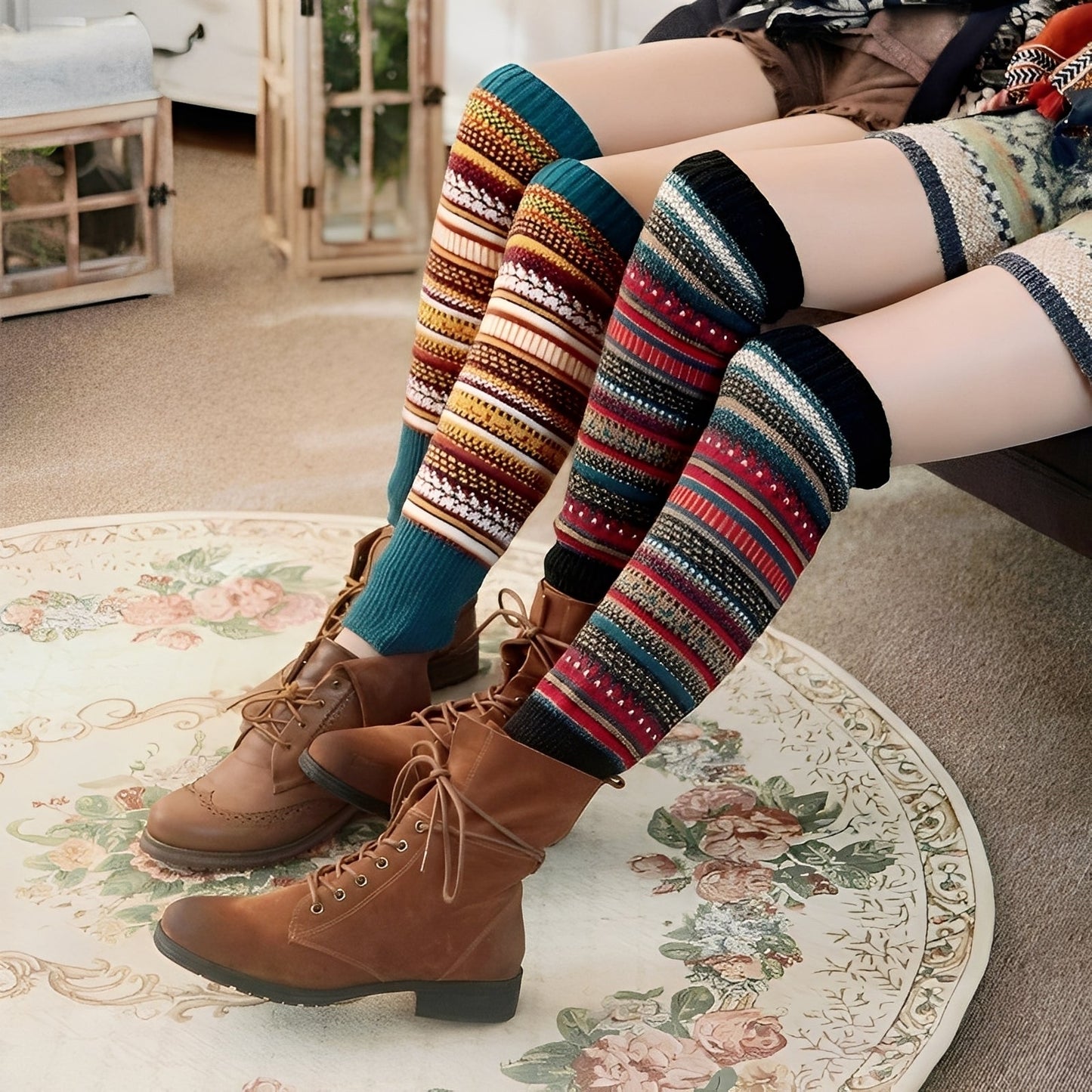 Suzanna - Chaussettes stylées et chaudes en coton épais pour femmes