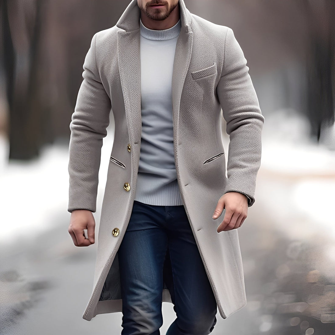 Zackary - Manteau décontracté mi-long en laine pour homme