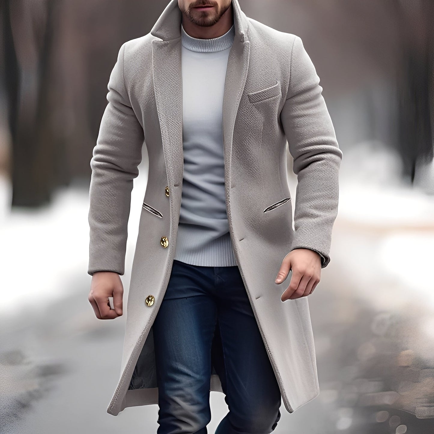 Zackary - Manteau décontracté mi-long en laine pour homme