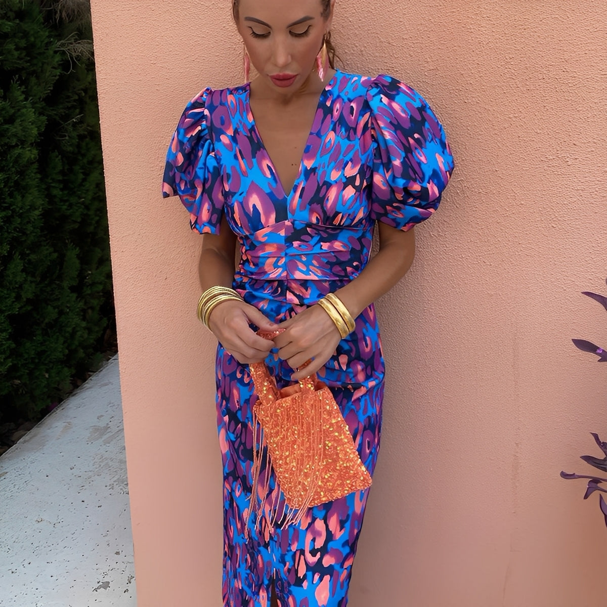 Gaëlle - Robe vive avec manches plissées pour femme