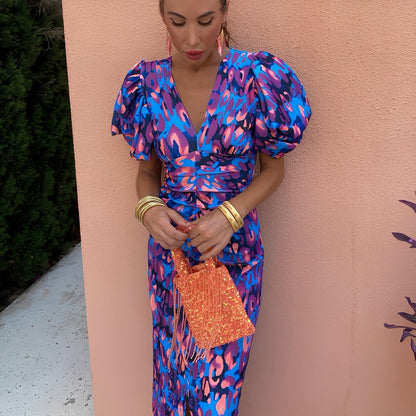 Gaëlle - Robe vive avec manches plissées pour femme