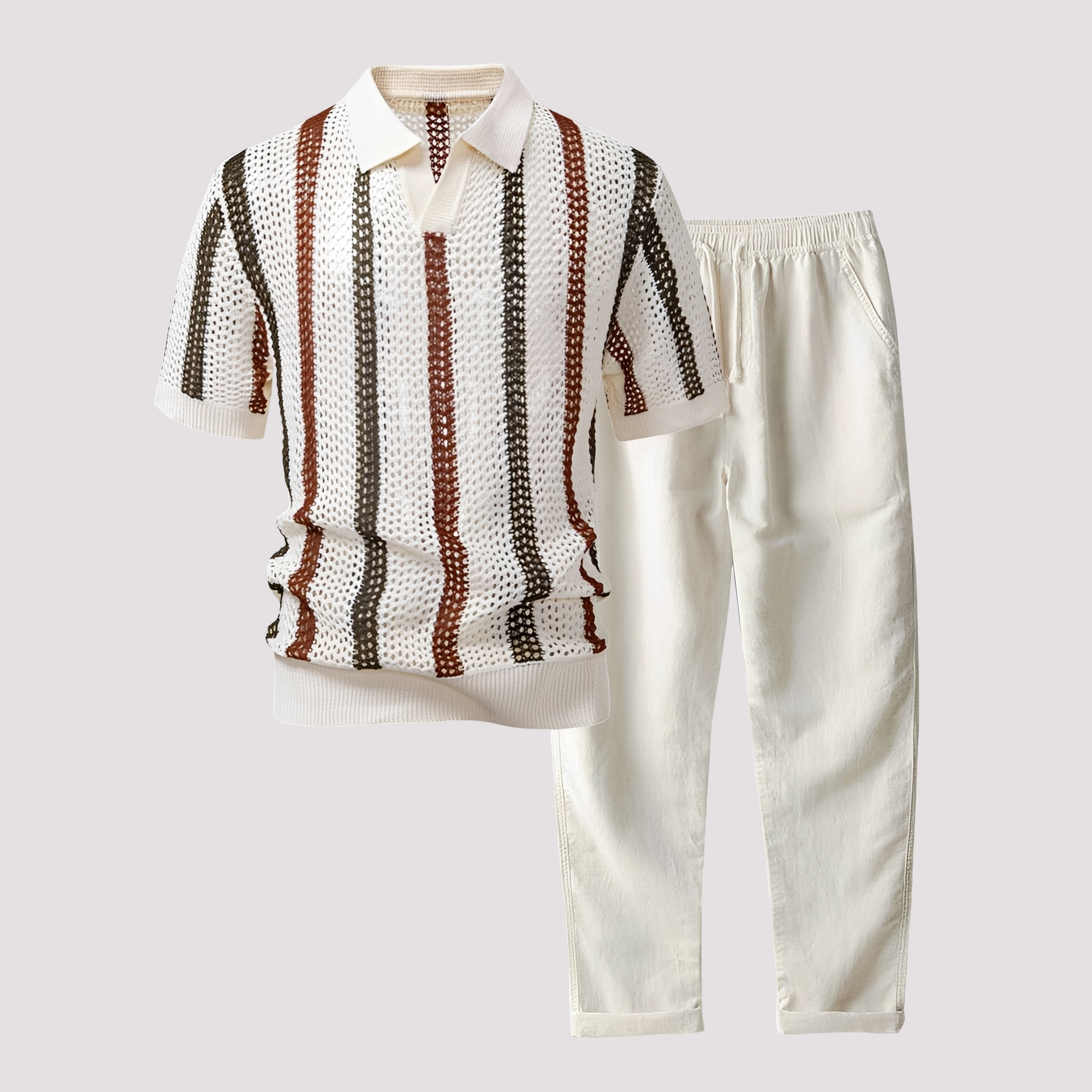Richards - Ensemble Polo Rayé Confortable avec Pantalon