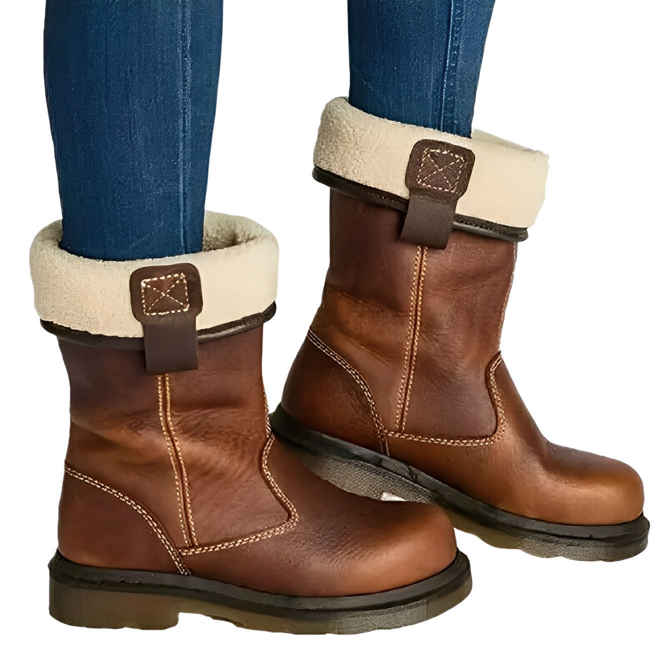 Alexia - Vintage leather boots lined with fur for women