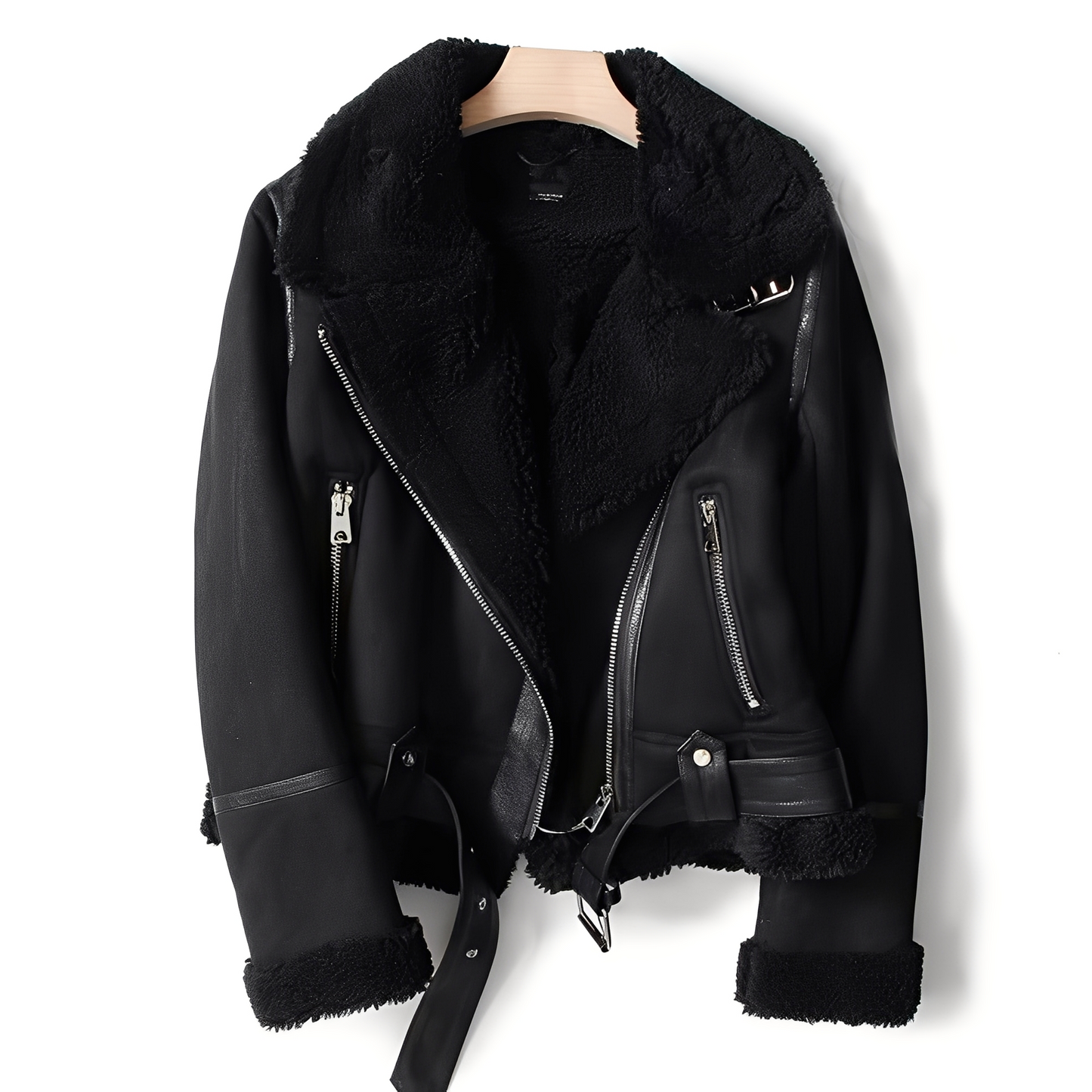 Marianne - Blouson en cuir suédé élégant avec ceinture pour femmes