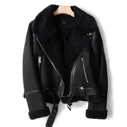 Marianne - Blouson en cuir suédé élégant avec ceinture pour femmes