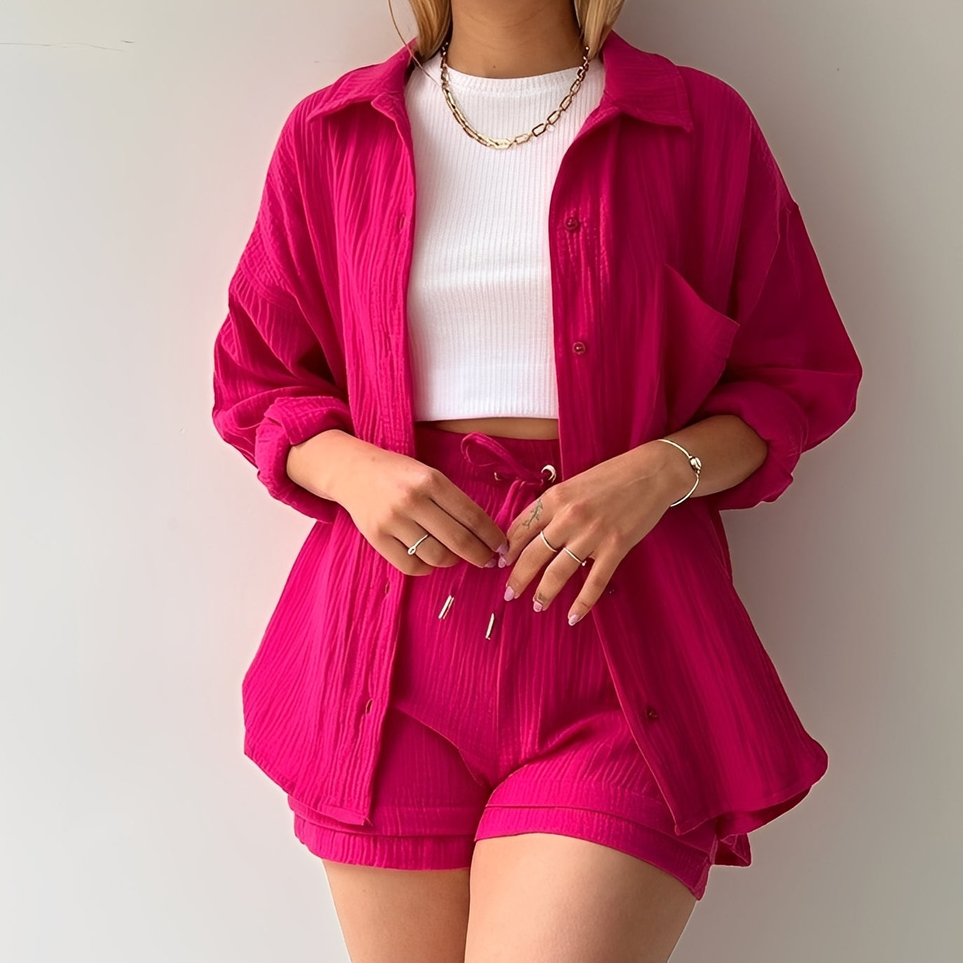 Julia - Ensemble décontracté avec col à revers et taille haute pour femmes