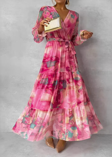 Melissa - Robe maxi à manches longues et motif floral pour femmes