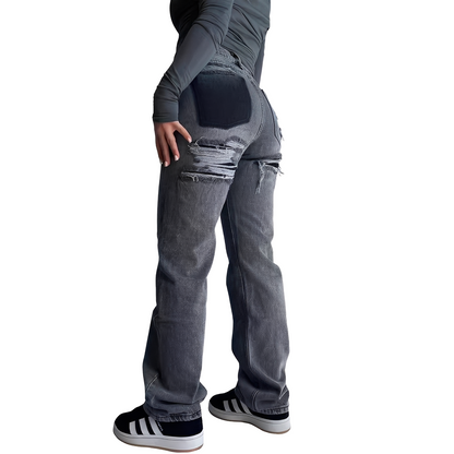 Lillian - Casual high-waisted trousers made of denim for women with tears