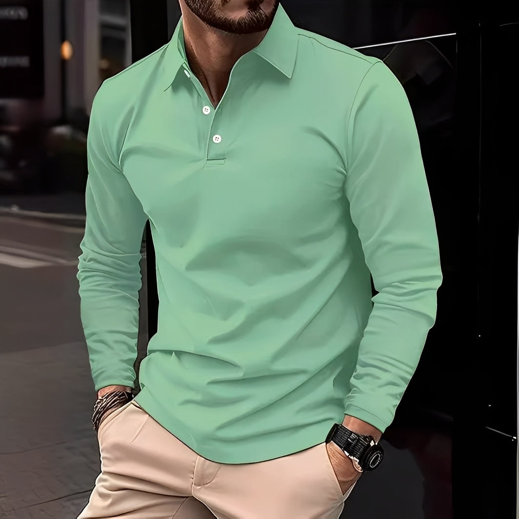 Dudley - Polo long pour hommes avec boutons, style décontracté