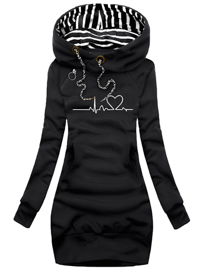 Roxanne - Robe pull imprimée décontractée avec capuche pour femmes