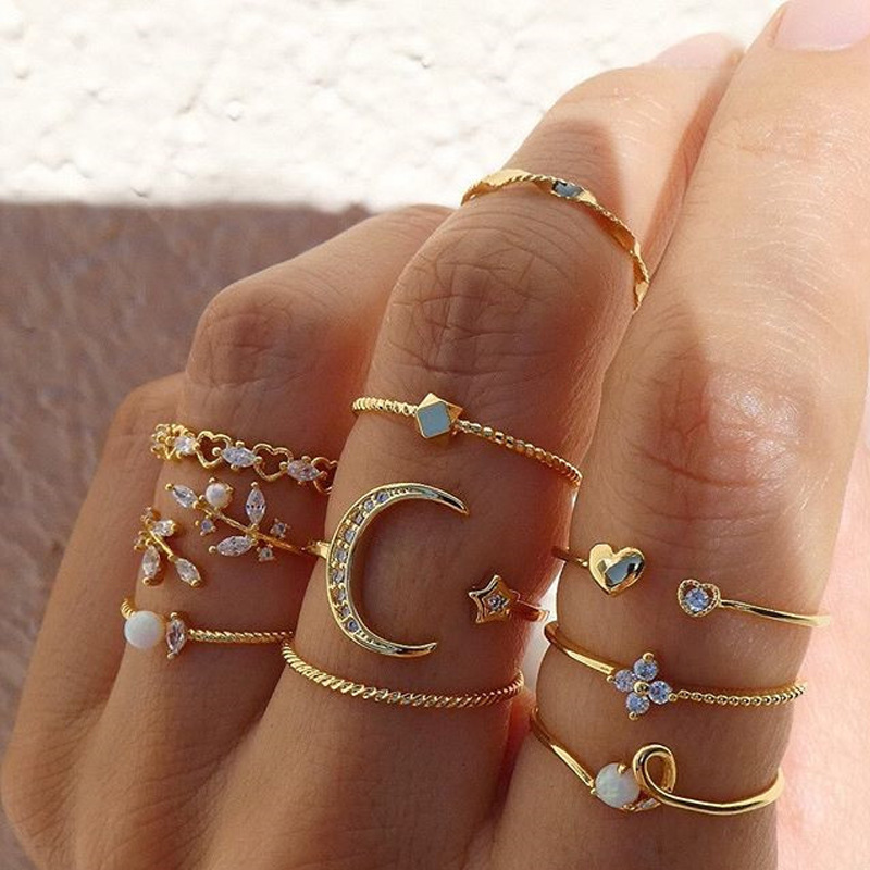 Luna et étoile - Bague de mode de 10 pièces