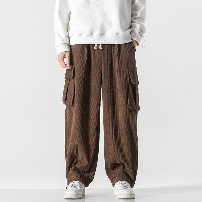 Xander - Pantalon cargo en velours côtelé pour homme, coupe ample et décontractée