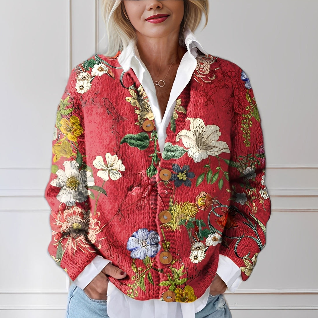 Yasmin - Cardigan élégant avec motif floral pour femmes