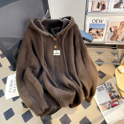 Haylee - Sweat décontracté en tricot avec capuche et boutons pour femmes