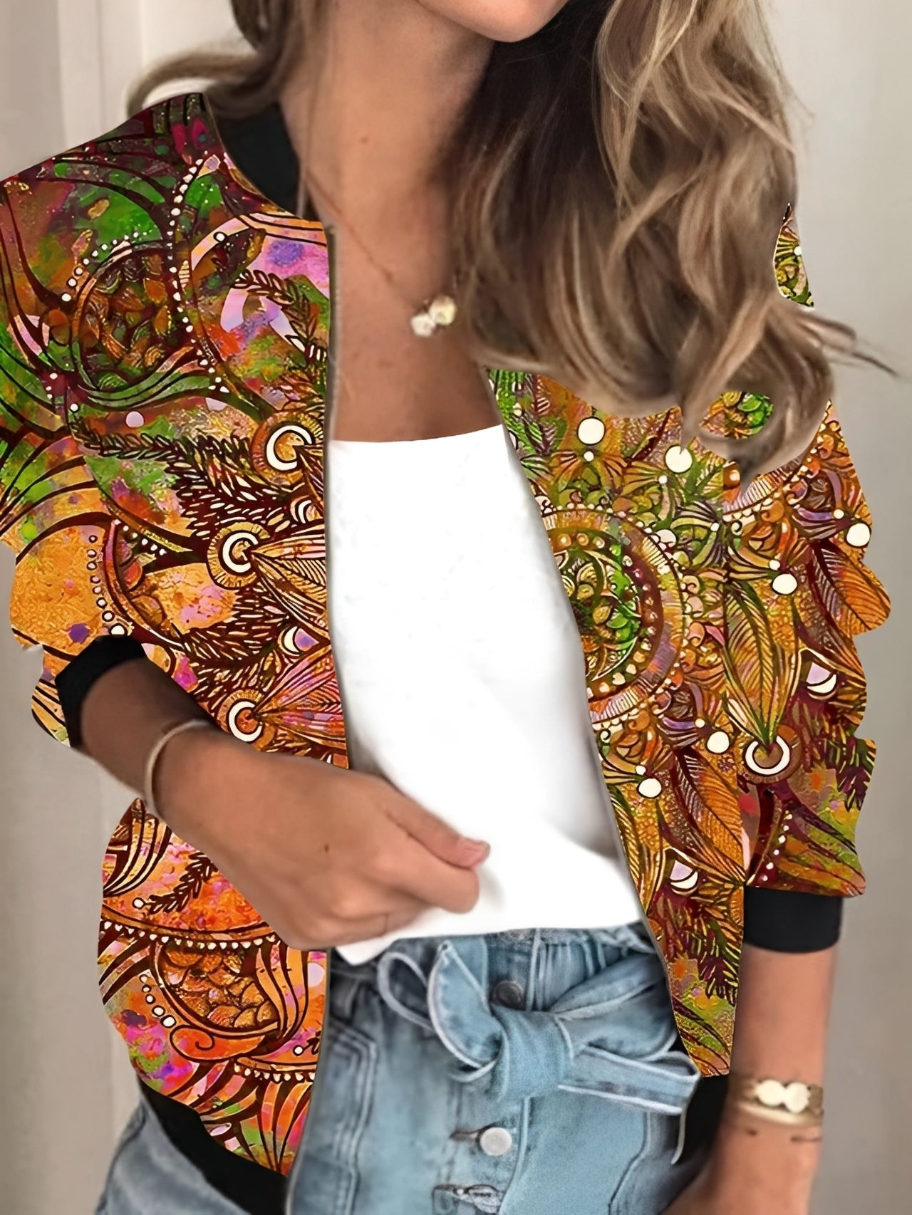 Elsie - Veste stylée avec fermeture éclair et motif fleuri pour femmes