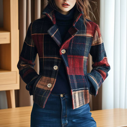 Aubriana - Vintage-Karojacke mit hohem Kragen für Damen