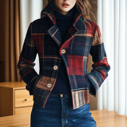 Aubriana - Vintage-Karojacke mit hohem Kragen für Damen